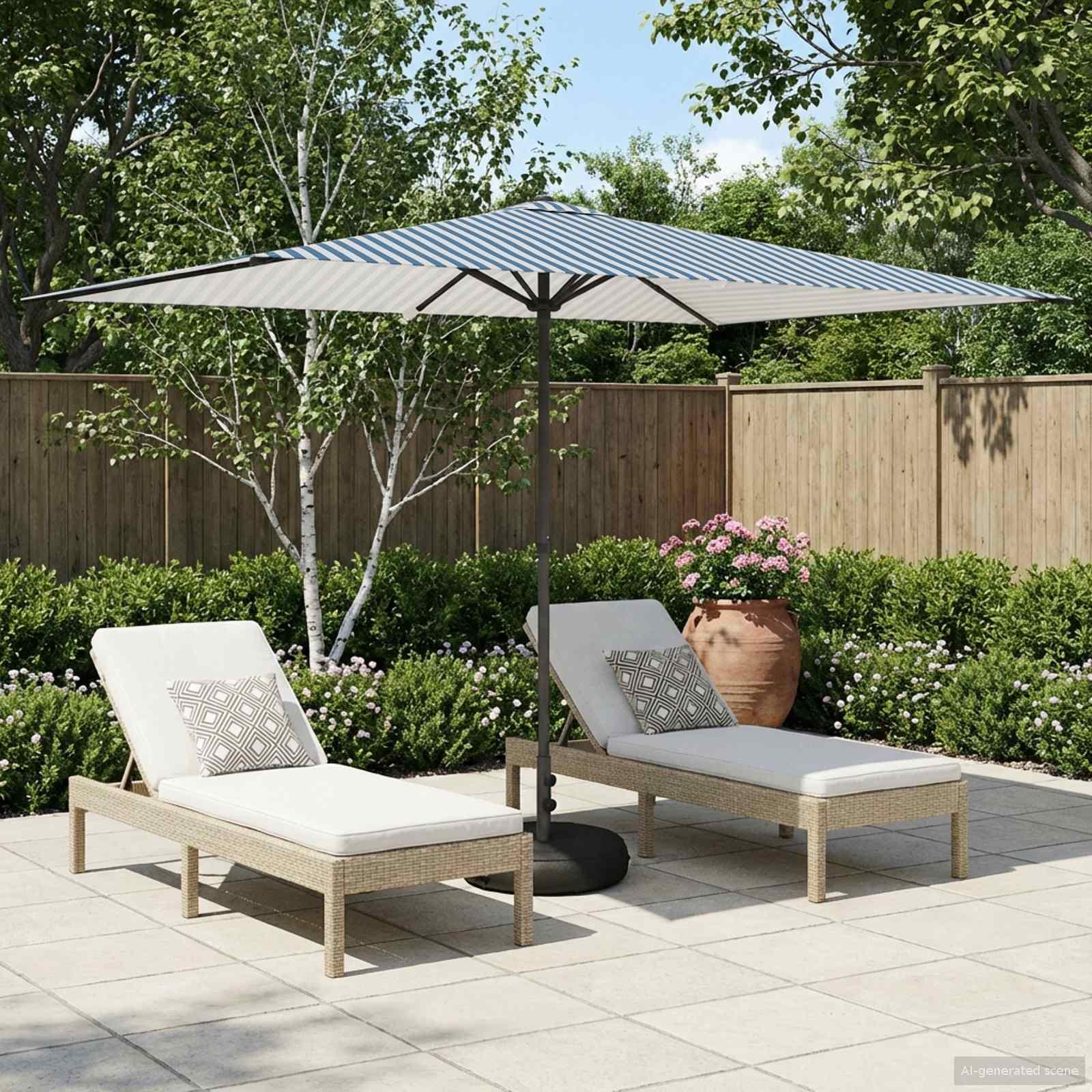 Haveparasol 200 x 300 cm Polyester Rektangulær Blå og Hvid