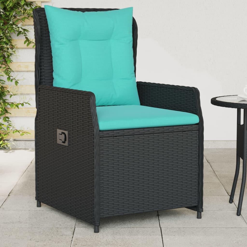 Havestole med hvilestol - 2 stk. i sort polyrattan med turkis hynder