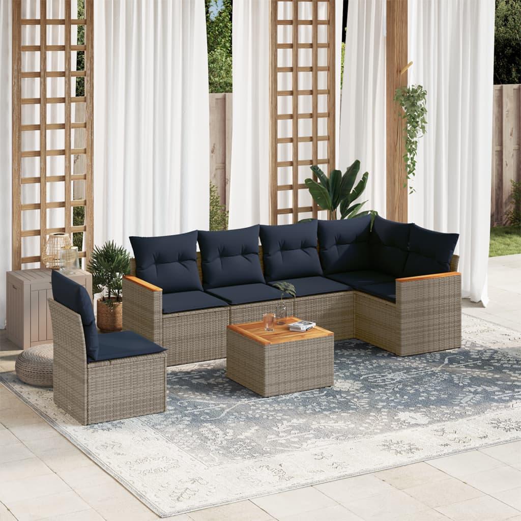 Havesofasæt i grå polyrattan med hynder - 7 dele