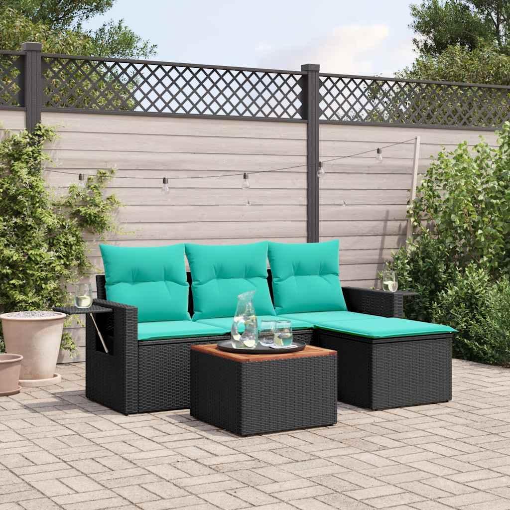 Havesofasæt med 5 dele og hynder sort polyrattan