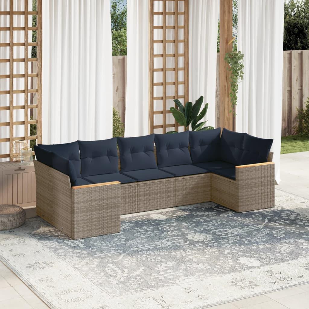 Havesofasæt med 7 dele og hynder grå polyrattan