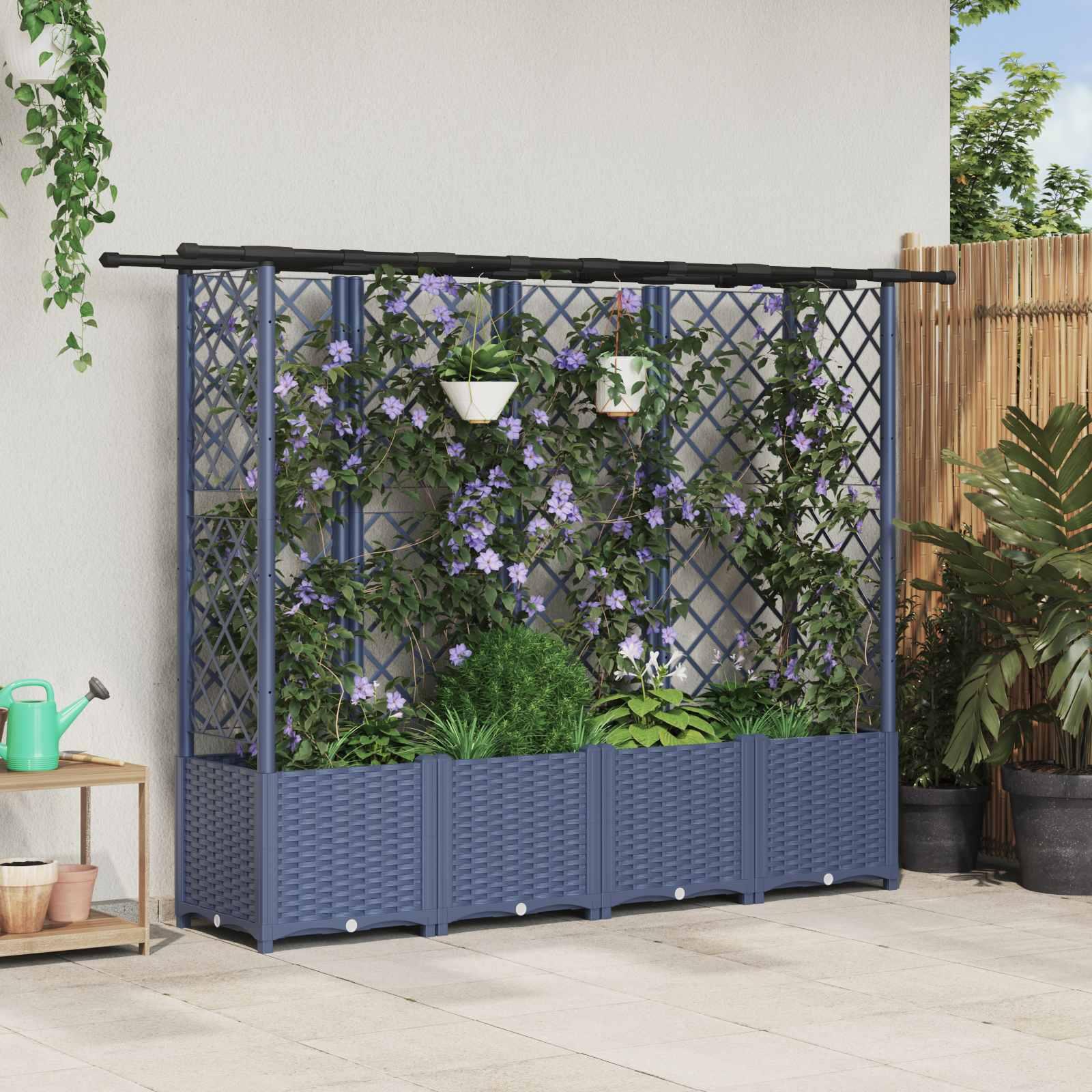 Hævet Bed med Trellis og Tag Grå 202 x 40 x 138 cm PP