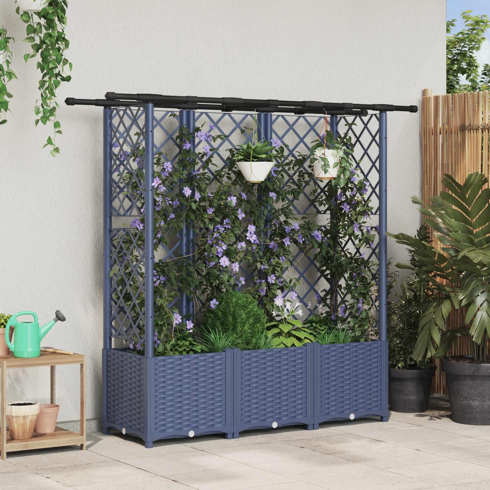 Hævet Bed med Trellis og Tag Grå 163,5 x 40 x 138 cm PP