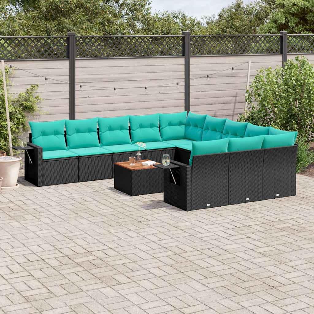 12-delt havesofasÃ¦t med hynder sort polyrattan
