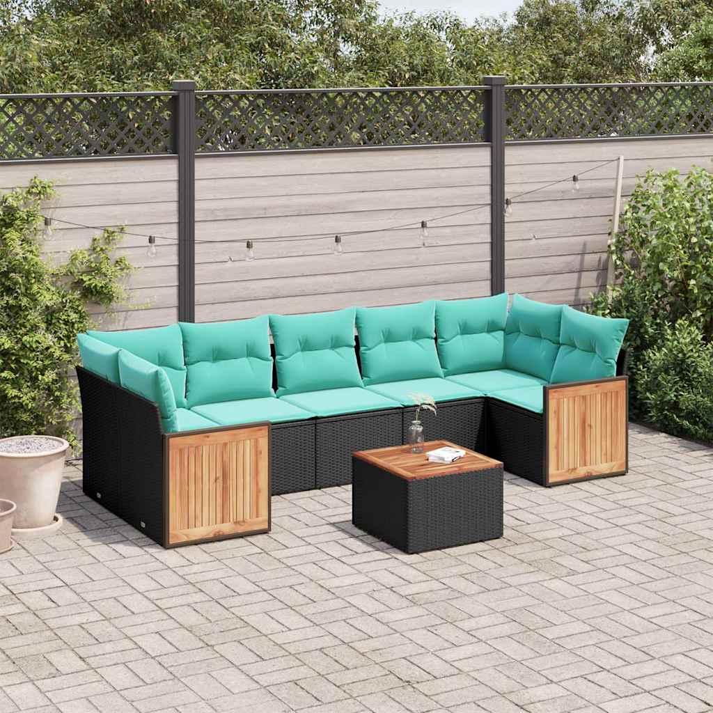 8-delt havesofasæt med hynder sort polyrattan