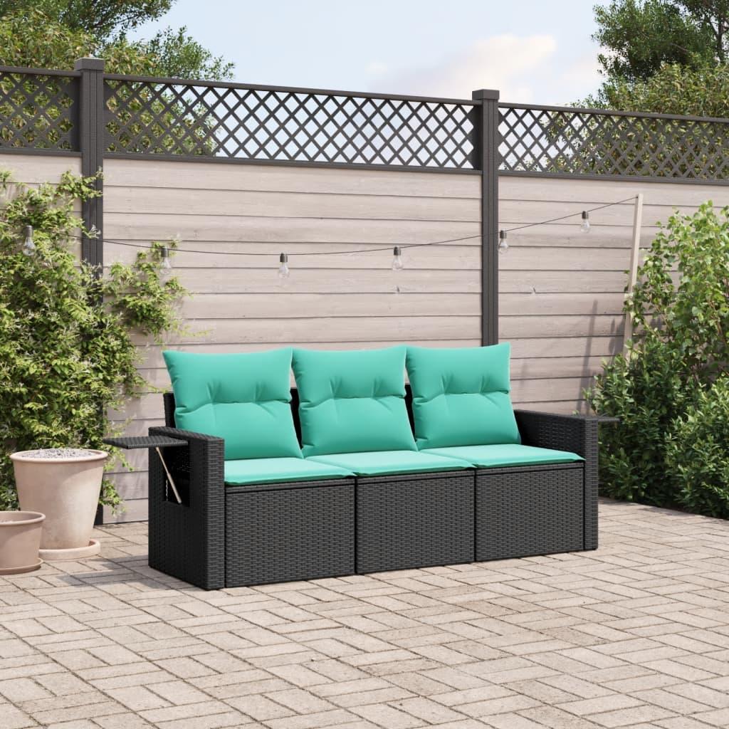 Havesofasæt i polyrattan - 3 dele med blå hynder, sort