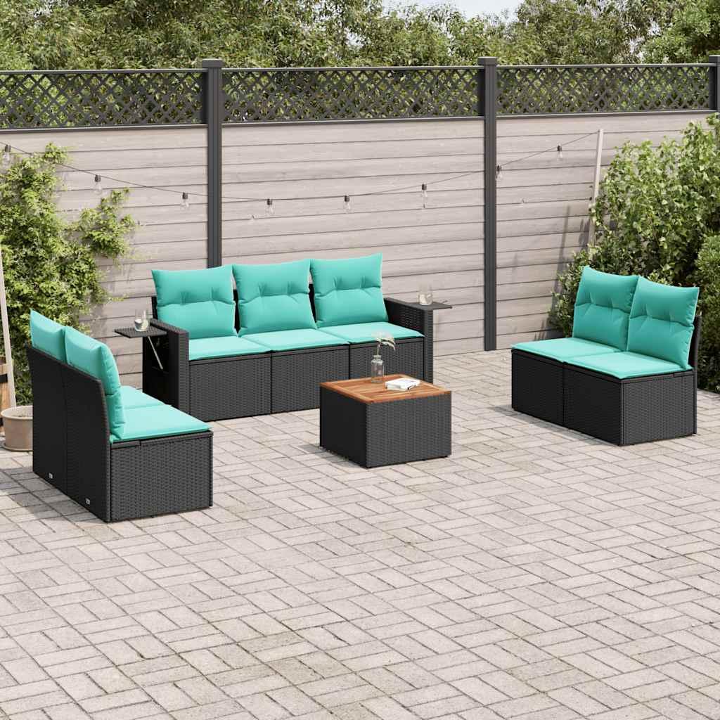 vidaXL 8-delt havesofasæt med hynder sort polyrattan