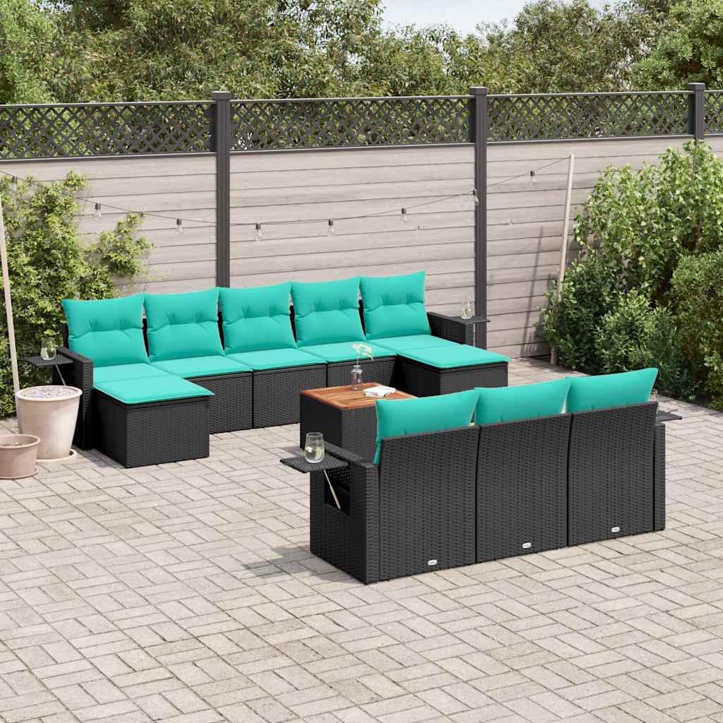 vidaXL 11-delt havesofasæt med hynder sort polyrattan