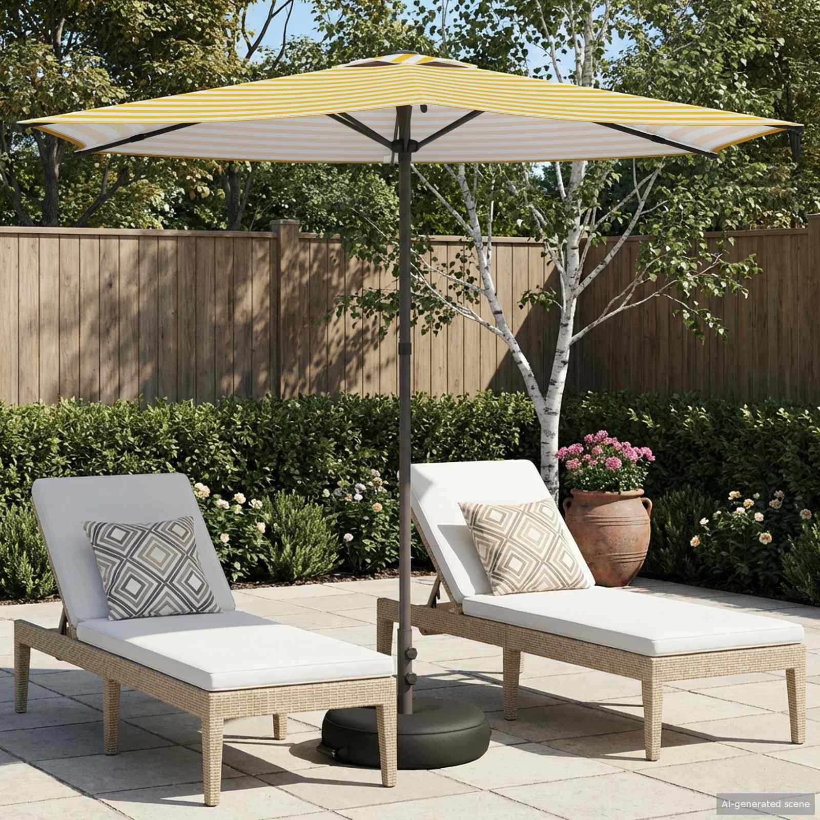 Haveparasol 270 x 270 cm Polyester Rektangulær Gul og Hvid