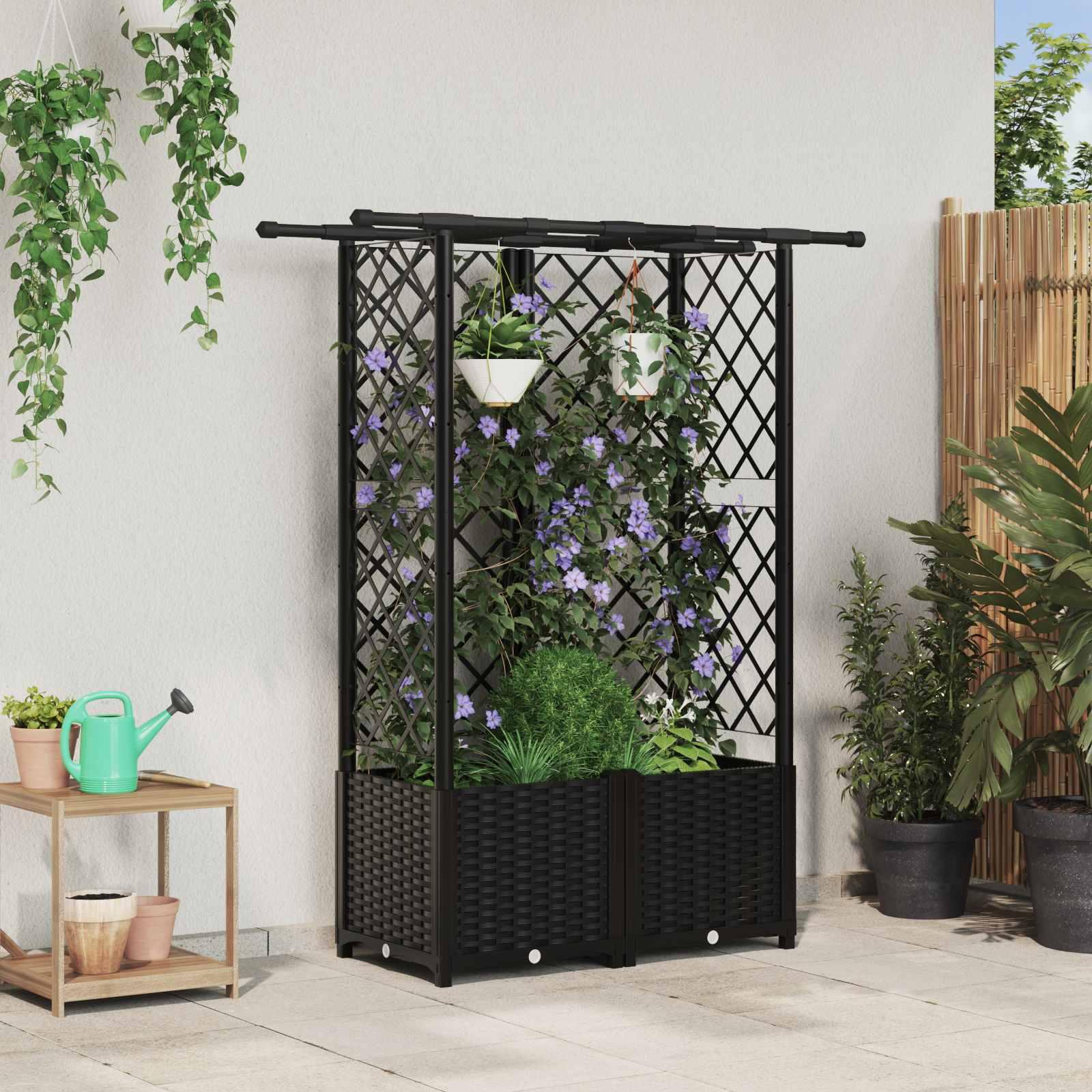 Hævet Bed med Trellis og Tag Sort 124 x 40 x 138 cm PP