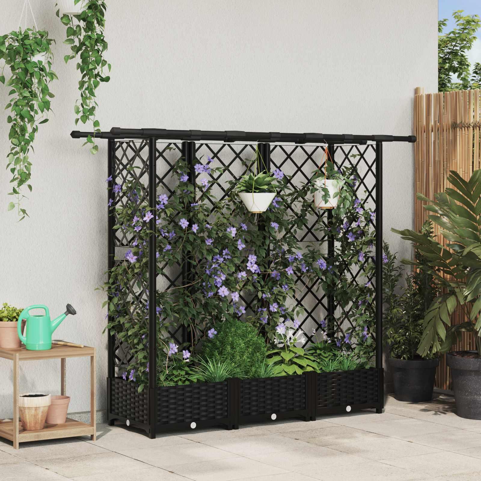 Hævet Bed med Trellis og Tag Sort 164 x 40 x 123 cm PP
