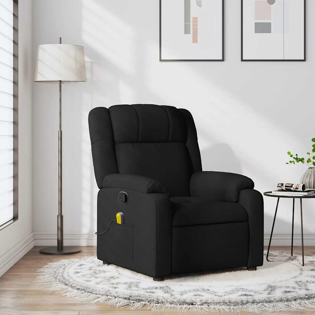 Massagelænestol i sort stof - manuel recliner med 6-punkts vibration