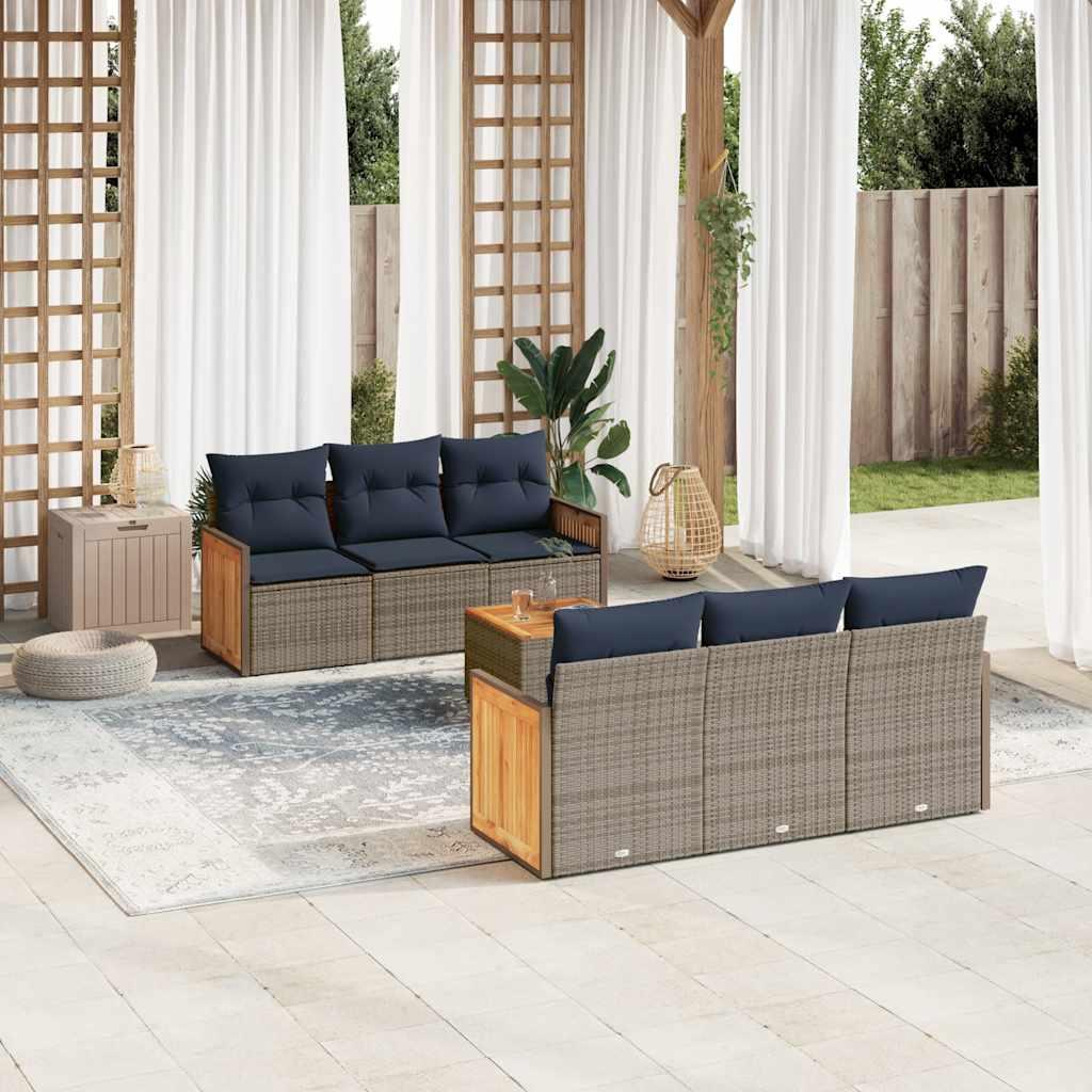 Havesofasæt med 7 dele og hynder grå polyrattan