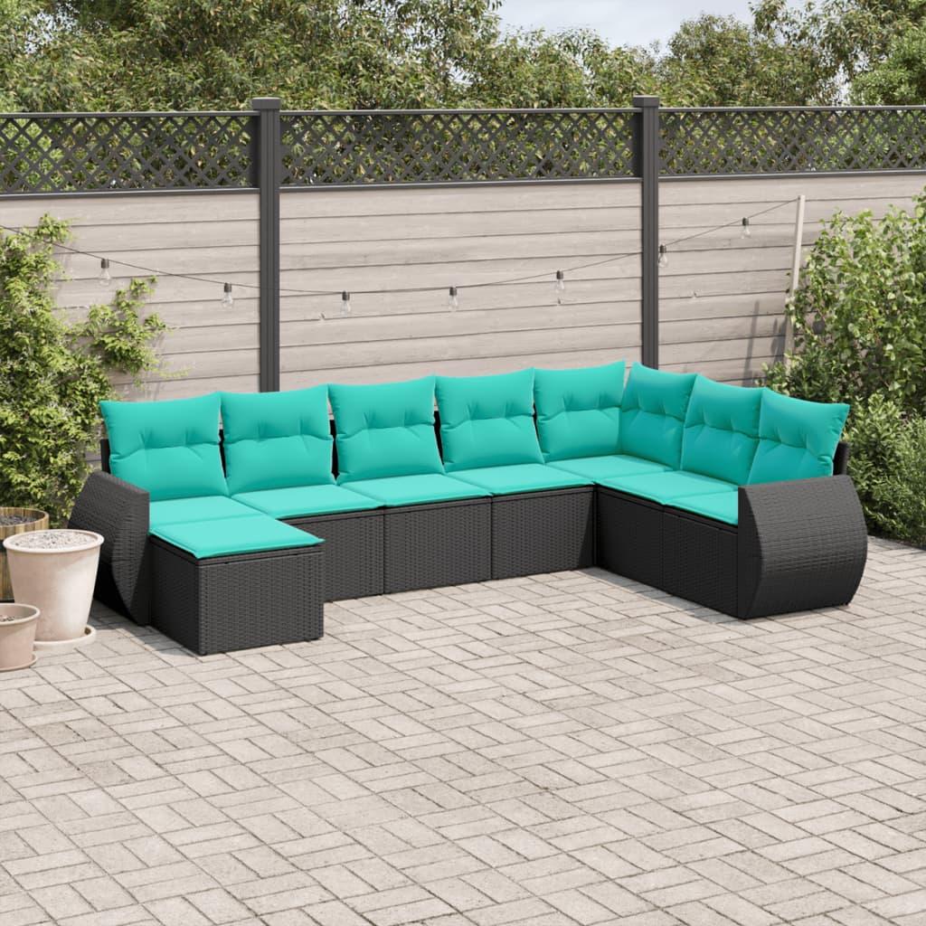 vidaXL 8-delt havesofasæt med hynder sort polyrattan
