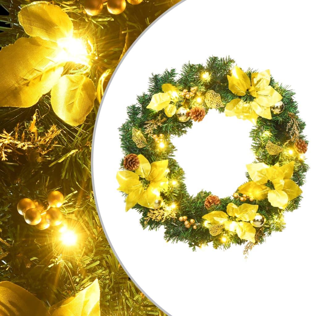Julekrans med LED-lys grøn 60 cm PVC