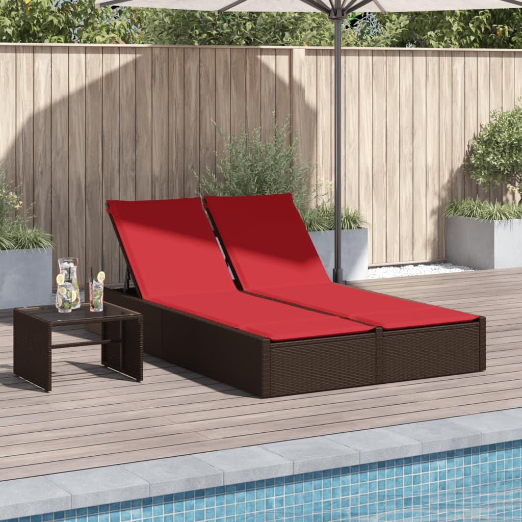 Dobbelt liggestol med hynder brun polyrattan