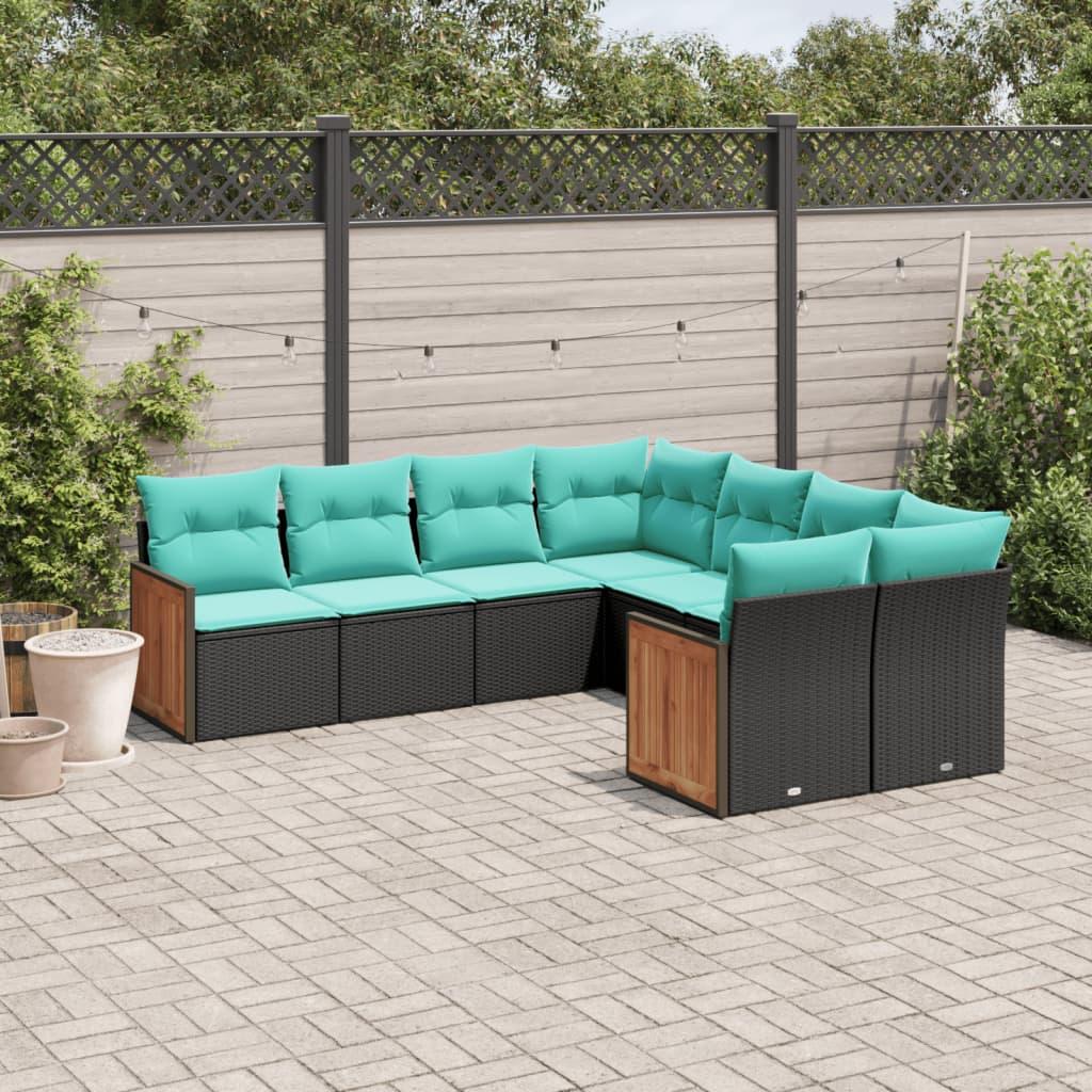 vidaXL 8-delt havesofasæt med hynder sort polyrattan