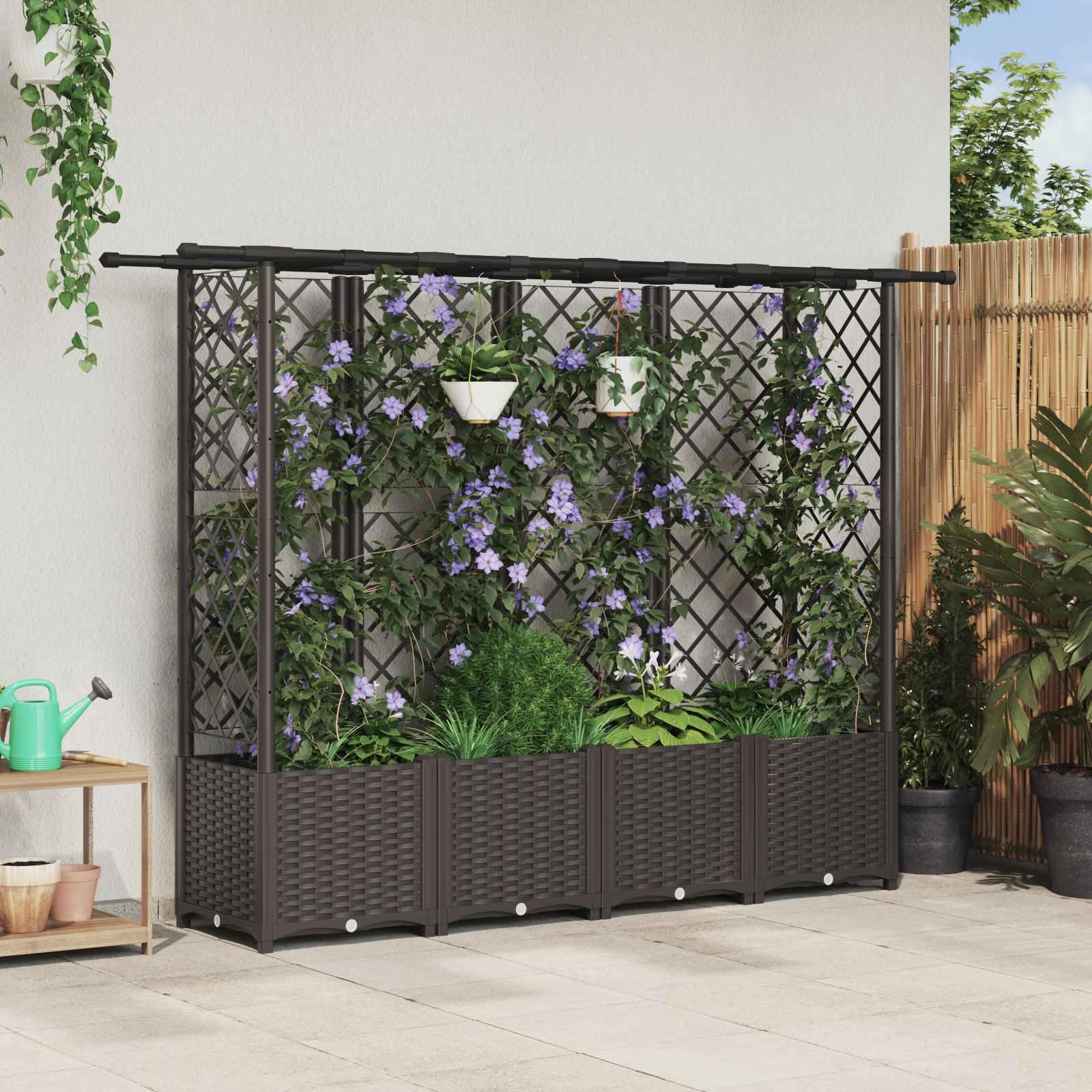 Hævet Bed med Trellis og Tag Brun 202 x 40 x 138 cm PP
