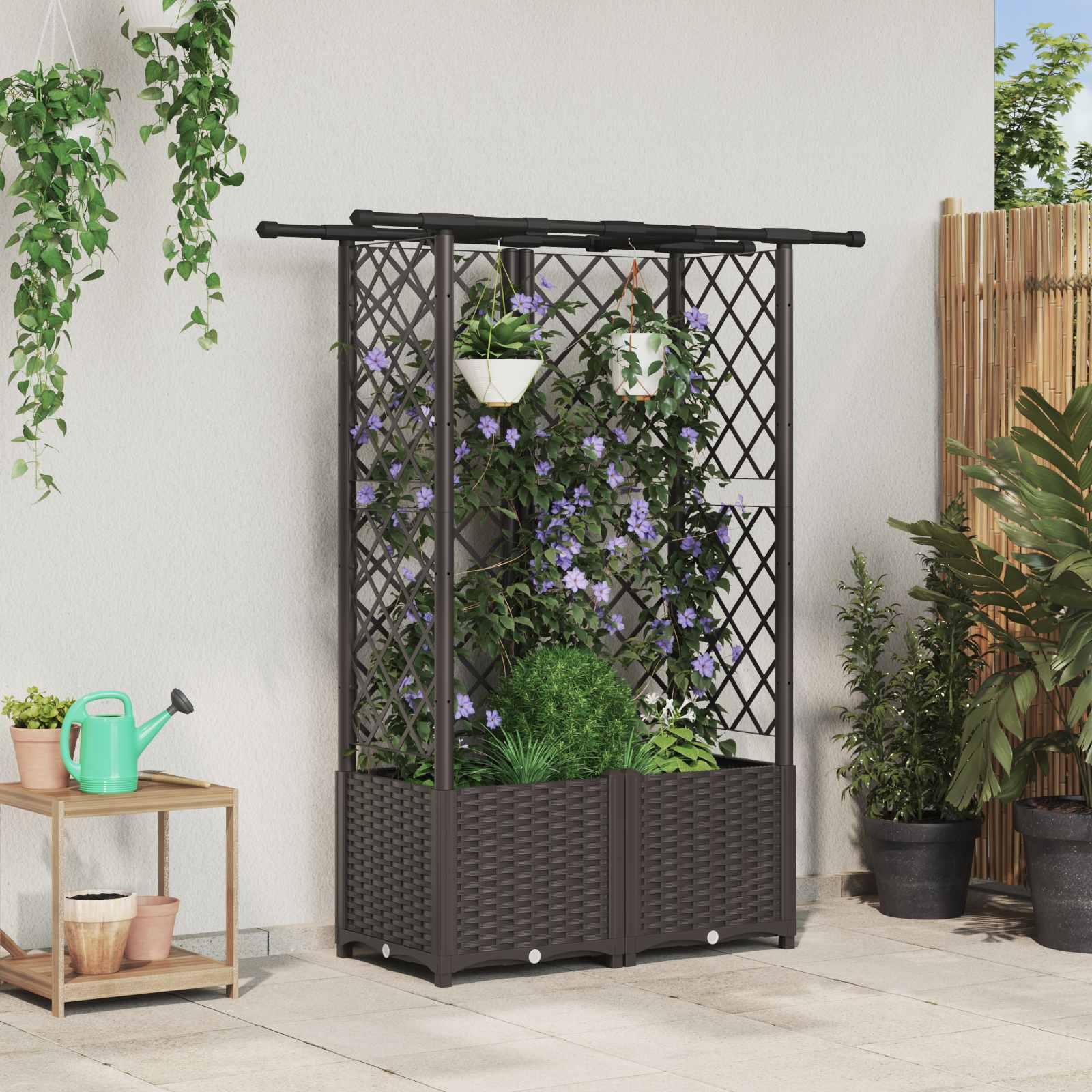 Hævet Bed med Trellis og Tag Brun 124 x 40 x 138 cm PP