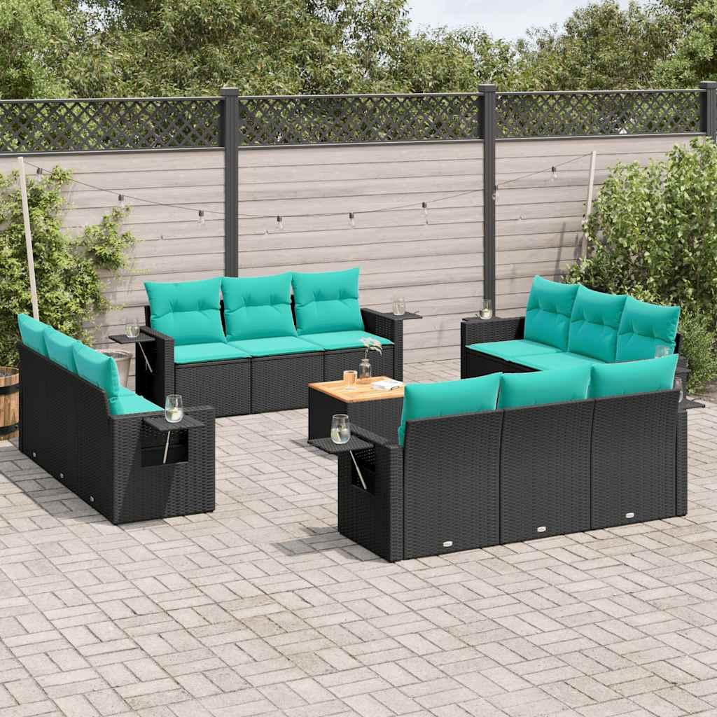 vidaXL 13-delt havesofasæt med hynder sort polyrattan
