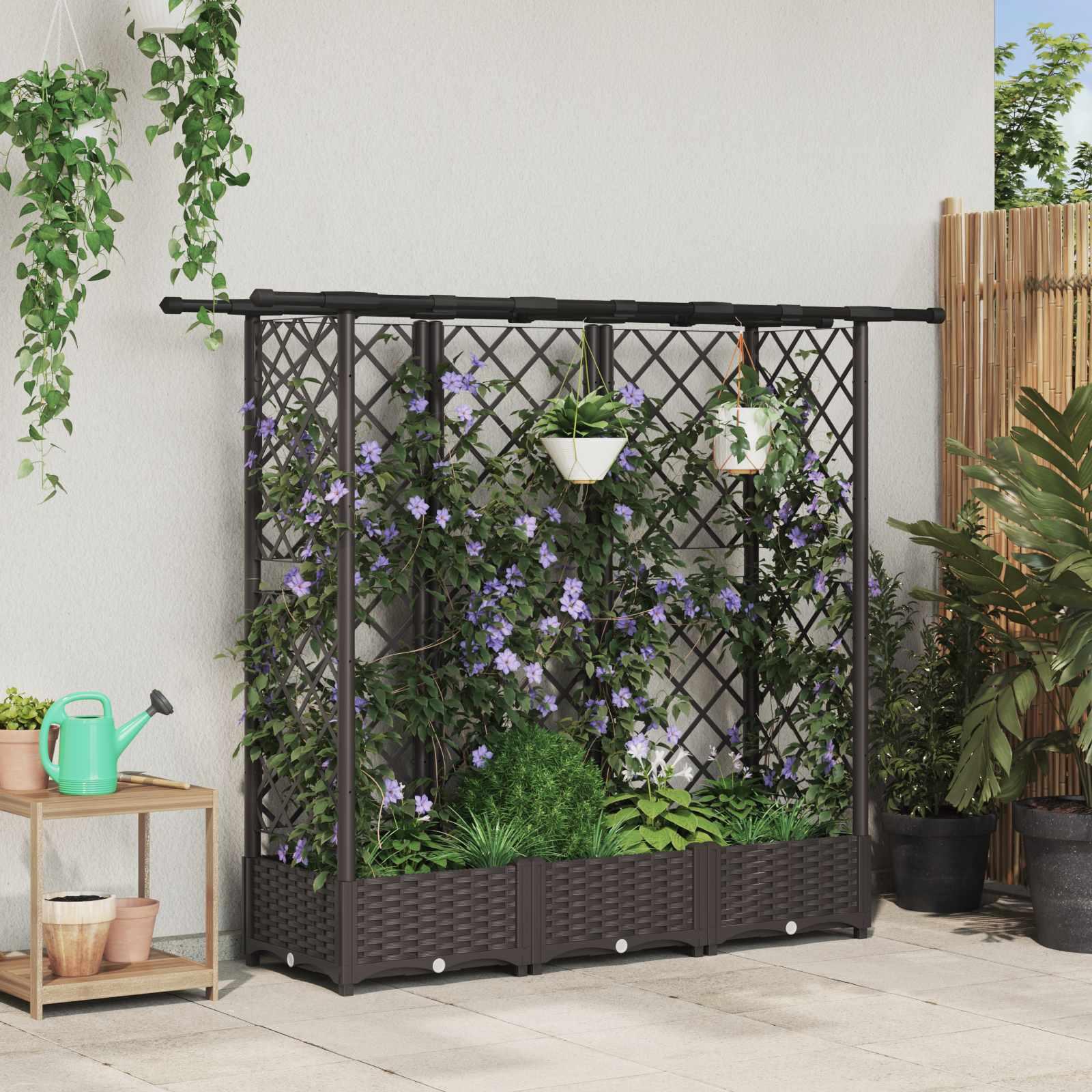 Hævet Bed med Trellis og Tag Brun 164 x 40 x 123 cm PP