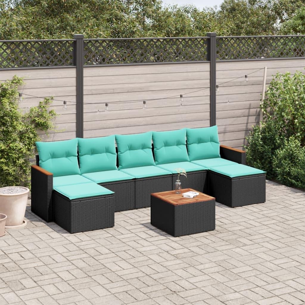 8-delt havesofasæt med hynder sort polyrattan