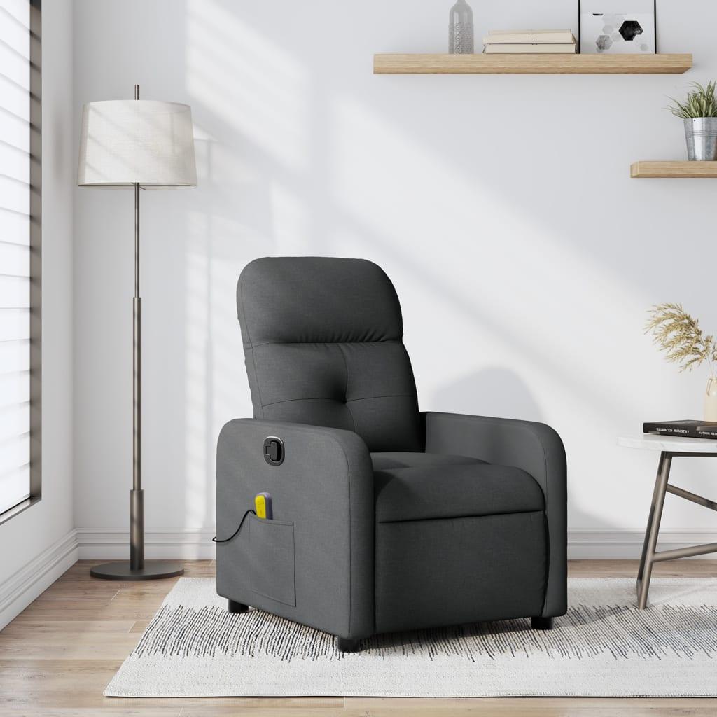 Massagelænestol i stof - mørkegrå, manuel recliner med 6-punkts vibrationsmassage