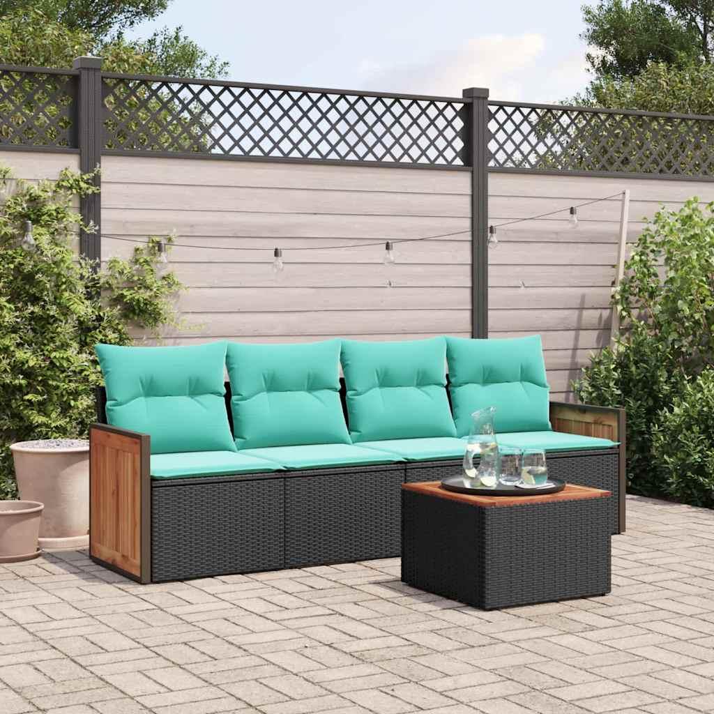 Havesofasæt med 5 dele og hynder sort polyrattan
