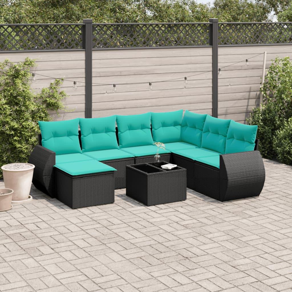 vidaXL 8-delt havesofasæt med hynder sort polyrattan