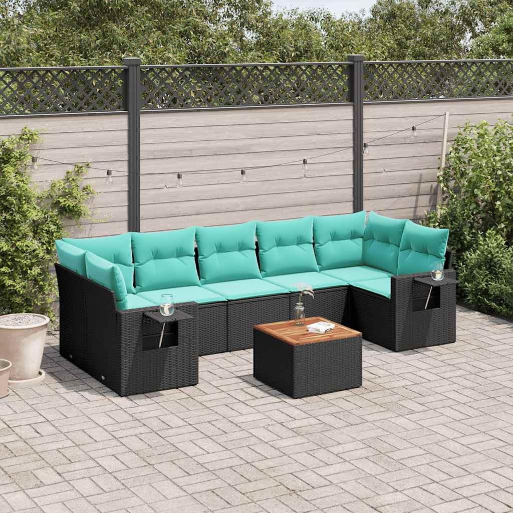 vidaXL 8-delt havesofasæt med hynder sort polyrattan