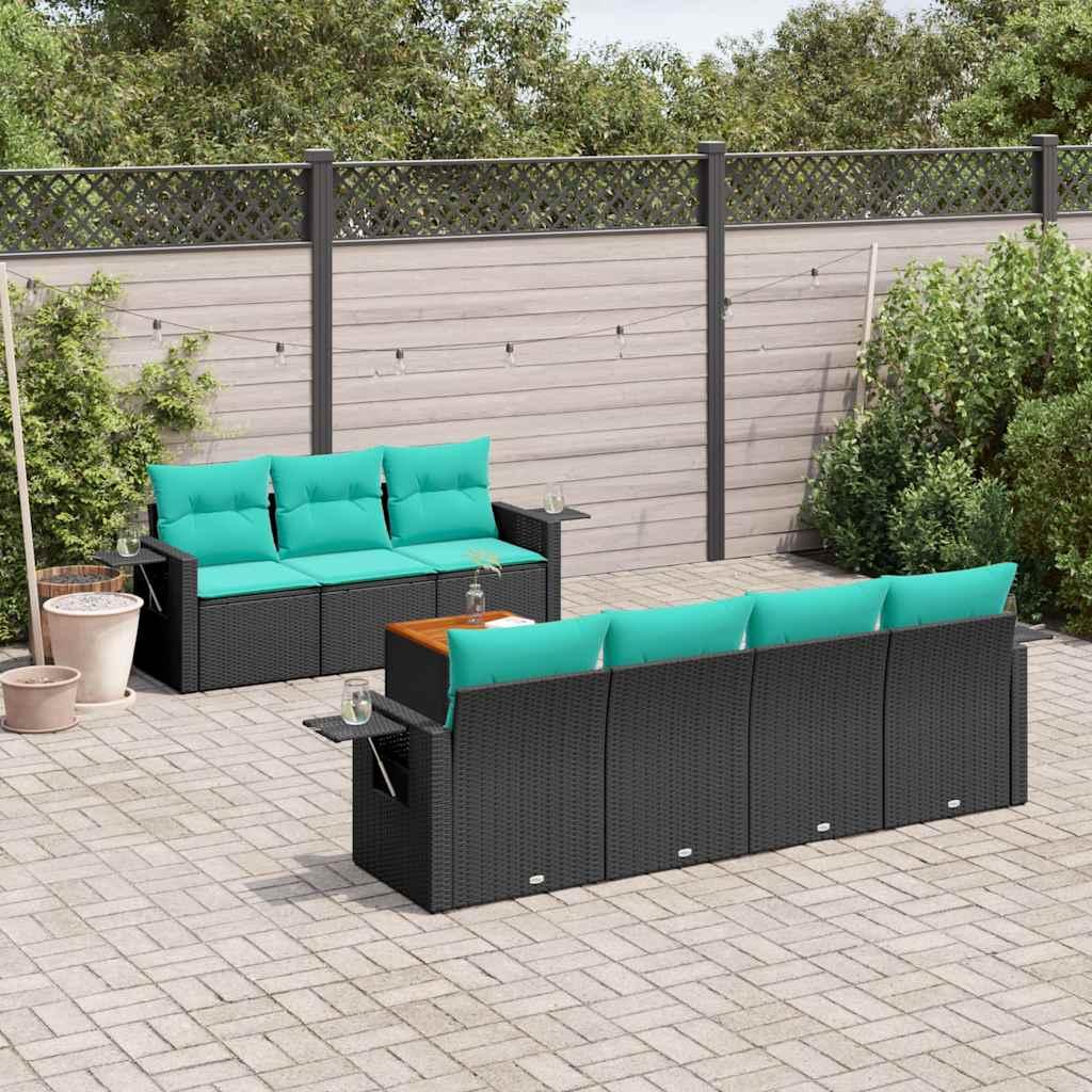 vidaXL 8-delt havesofasæt med hynder sort polyrattan