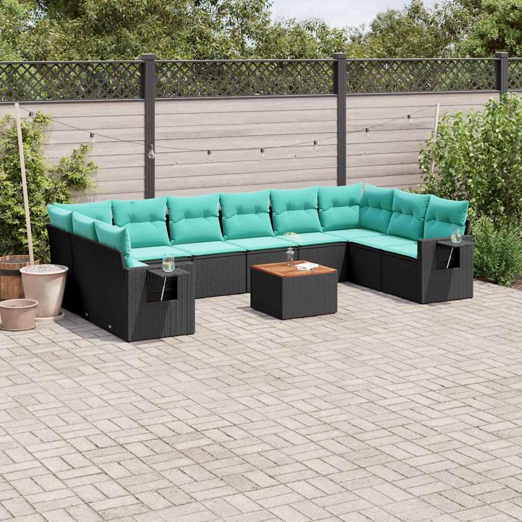 vidaXL 11-delt havesofasæt med hynder sort polyrattan