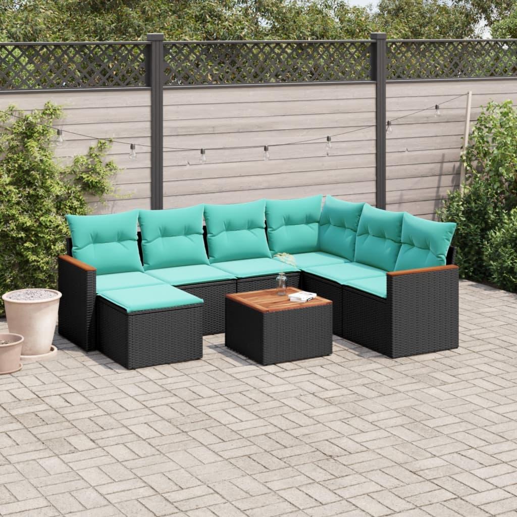 8-delt havesofasæt med hynder sort polyrattan