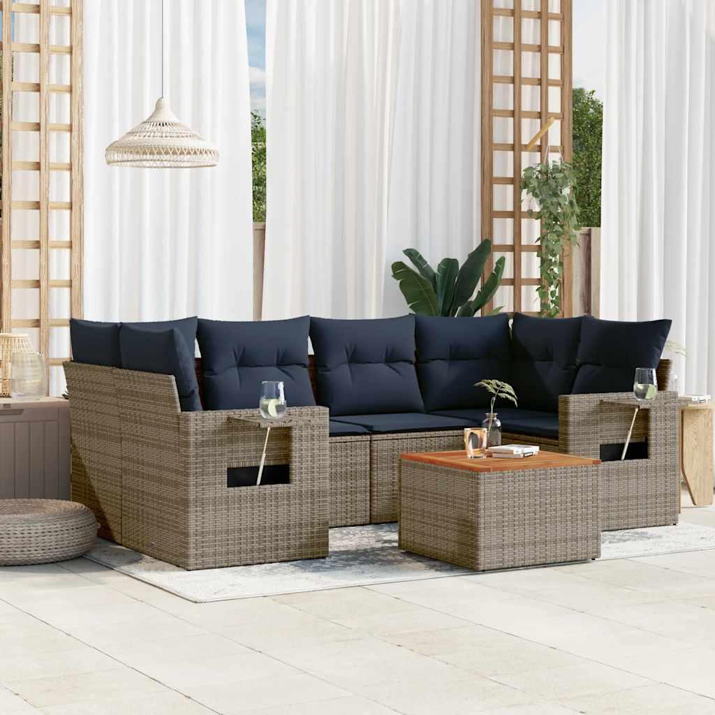 Havesofasæt i 7 dele med hynder - grå polyrattan