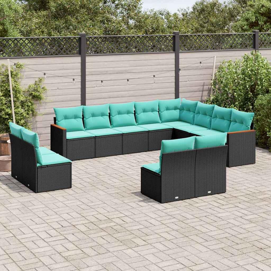 12-delt havesofasæt med hynder sort polyrattan