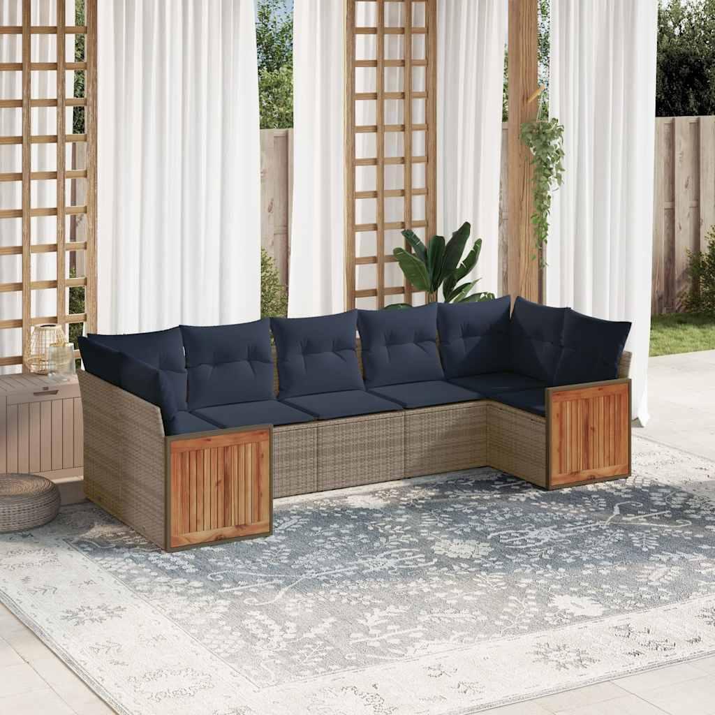 Havesofasæt i grå polyrattan med hynder - 7 dele