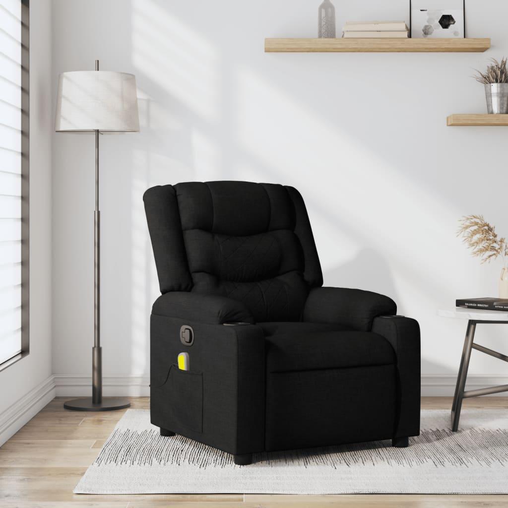 Massagestol i sort stof - manuel recliner med 6-punkts vibrationsmassage