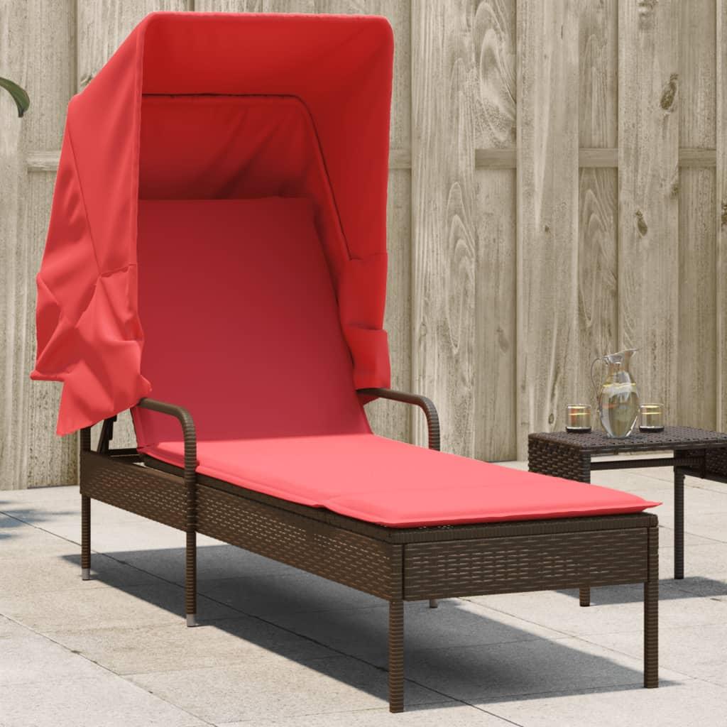 Liggestol med baldakin brun polyrattan