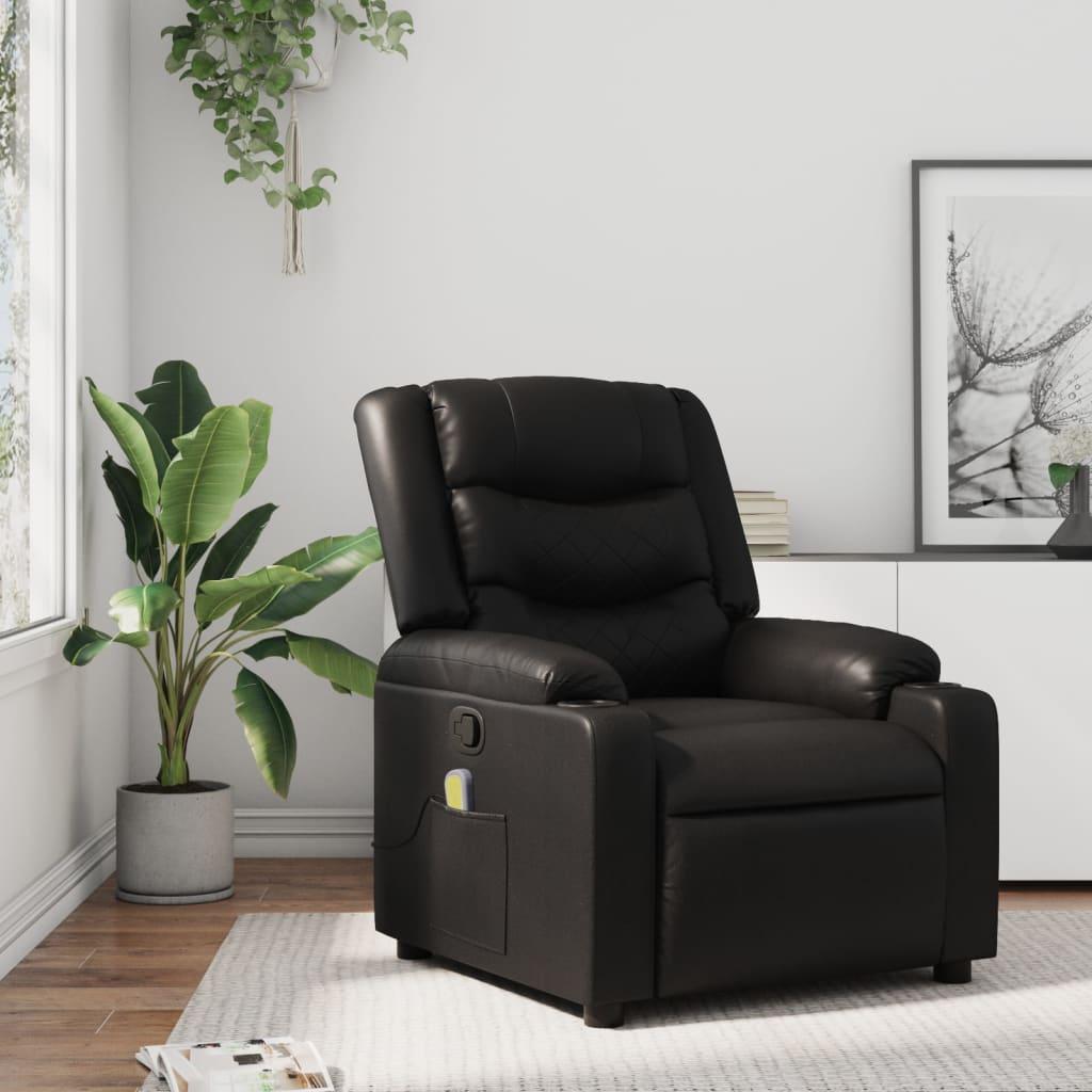Massagestol i sort kunstlæder - manuel recliner med 6-punkts vibrationsmassage