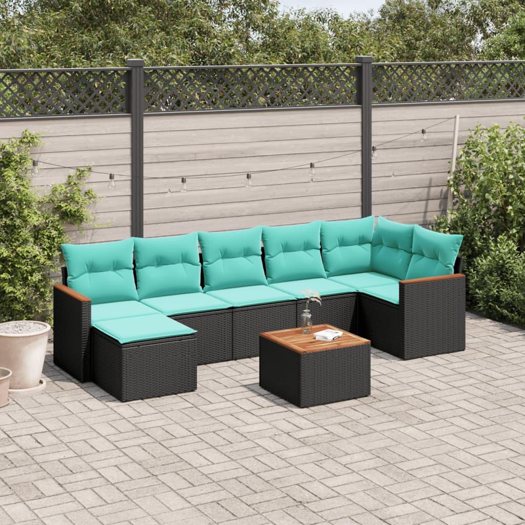 8-delt havesofasæt med hynder sort polyrattan