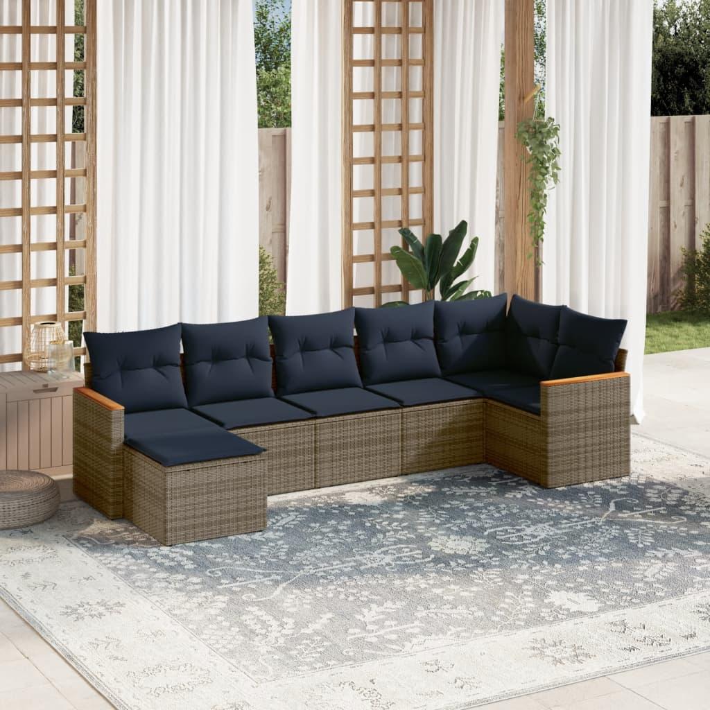 Havesofasæt med 7 dele og hynder grå polyrattan