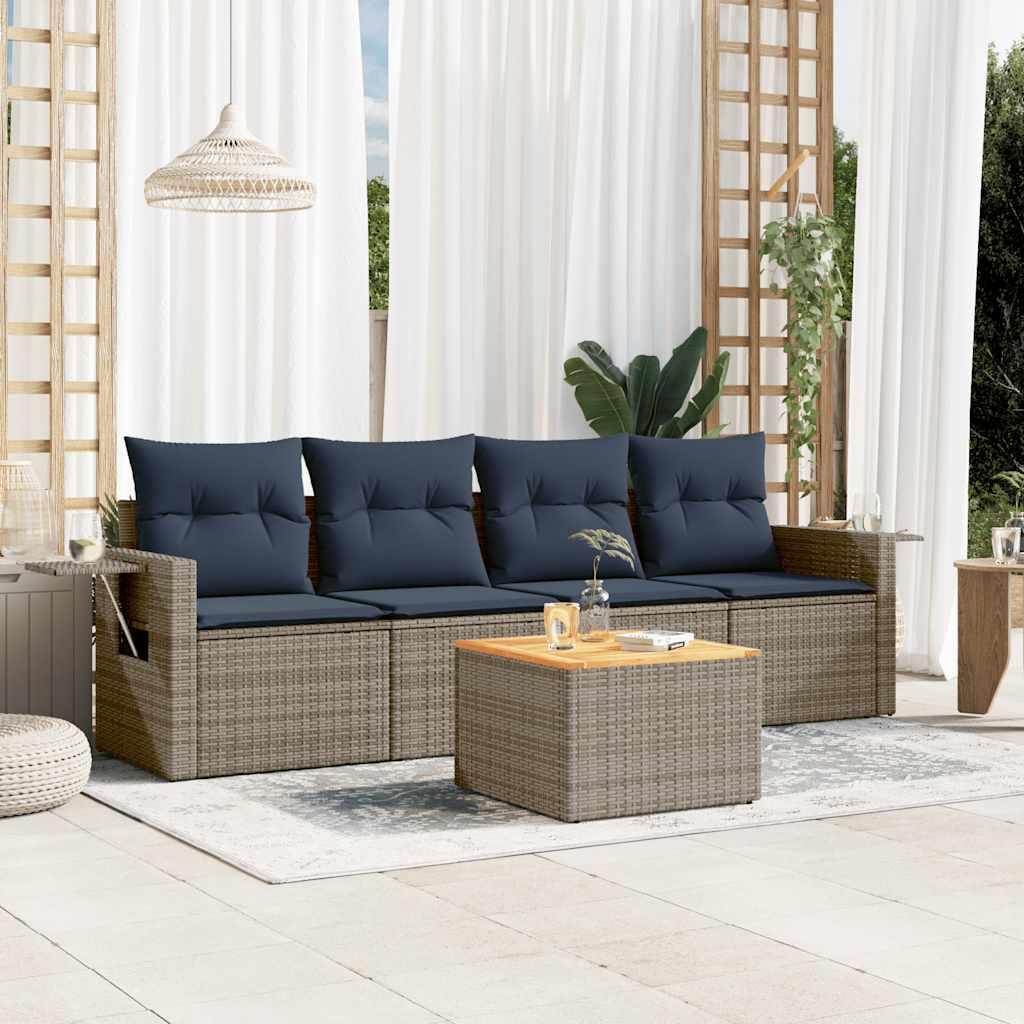 Havesofasæt med 5 dele og hynder grå polyrattan
