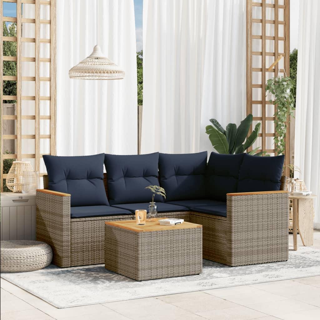 Havesofasæt i grå polyrattan med hynder - 5 dele