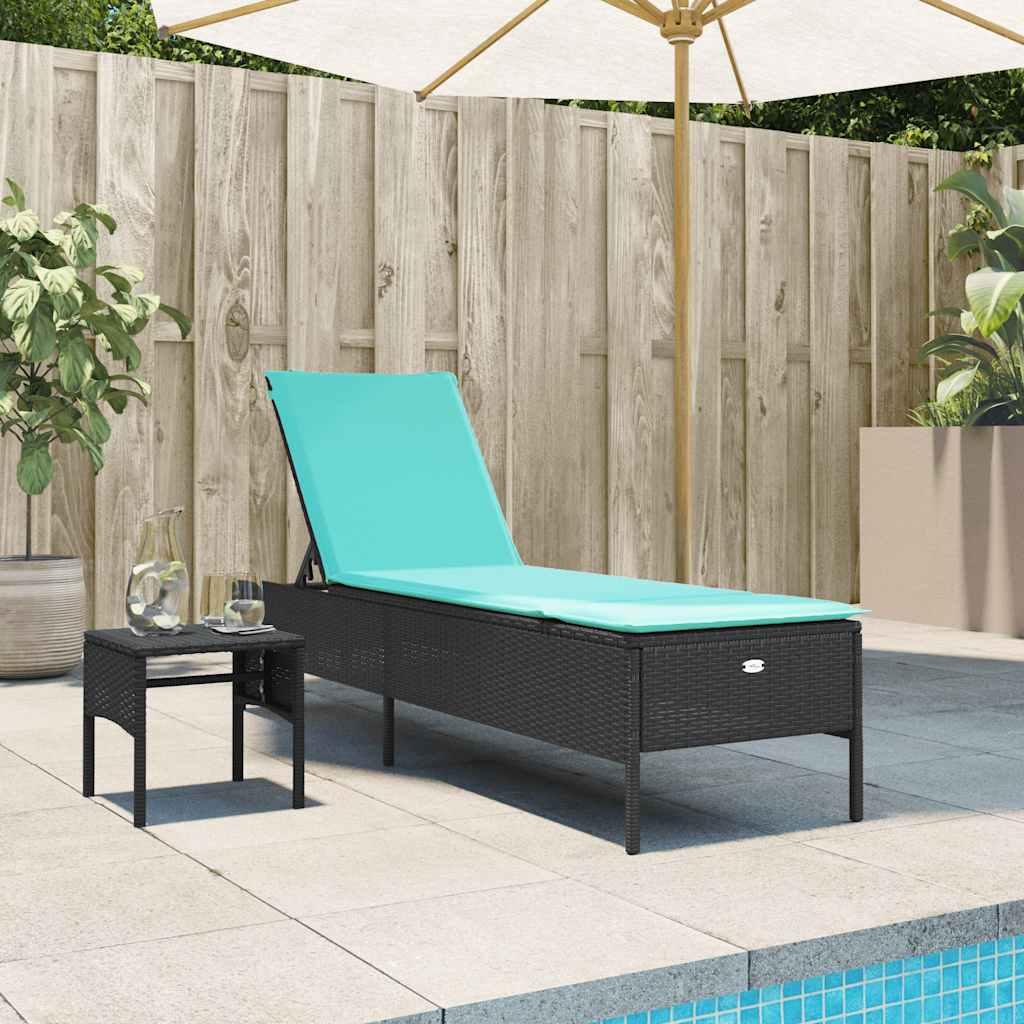 Liggestol med bord og hynde sort polyrattan
