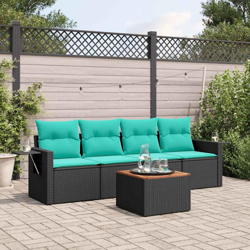 Havesofasæt med 5 dele og hynder sort polyrattan