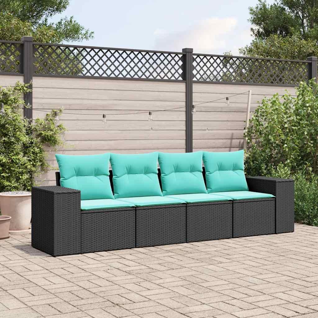 Havesofasæt med 4 dele og hynder sort polyrattan