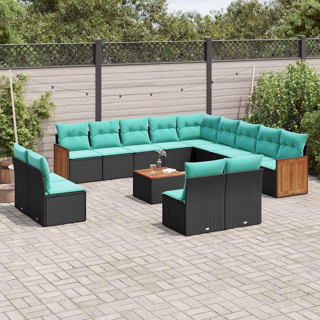 14-delt havesofasæt med hynder sort polyrattan