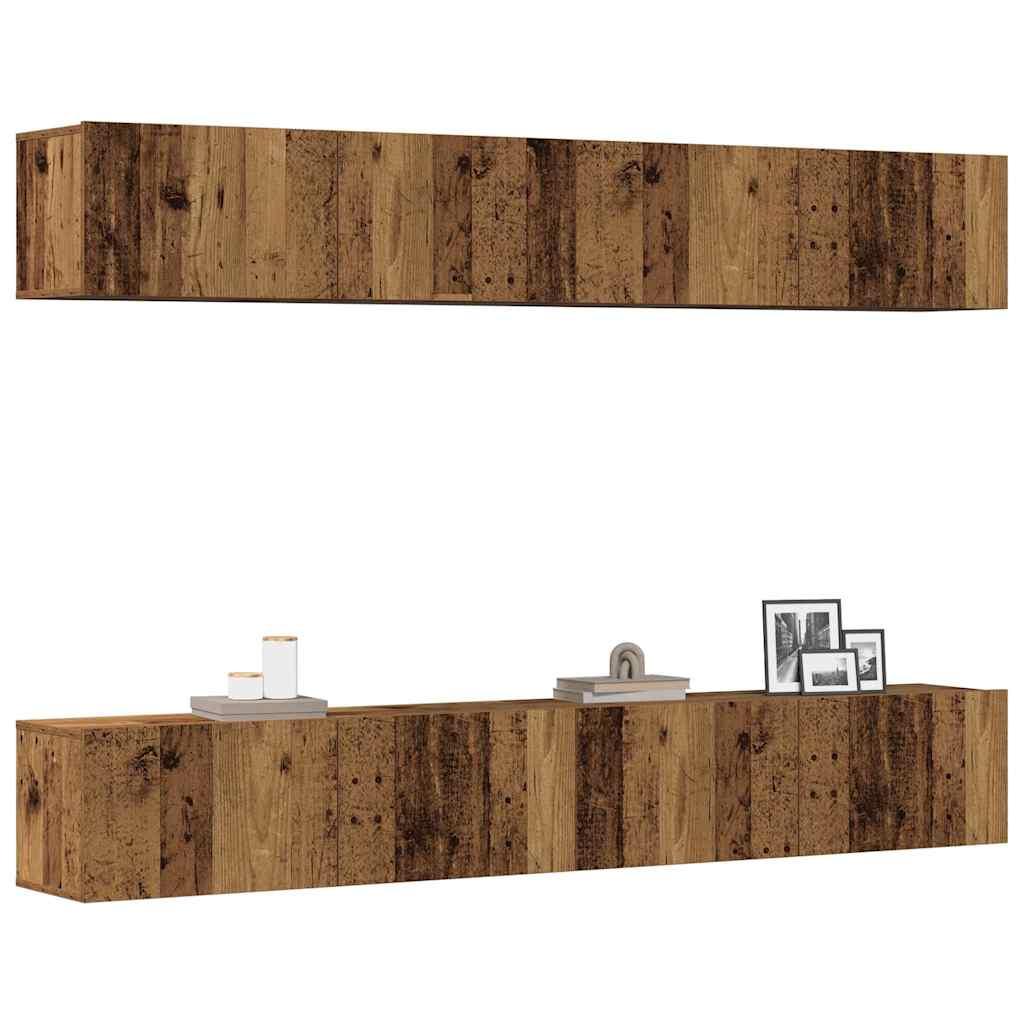 4-delt vægmonteret TV-skabssæt gammelt træ 100x30x30 cm