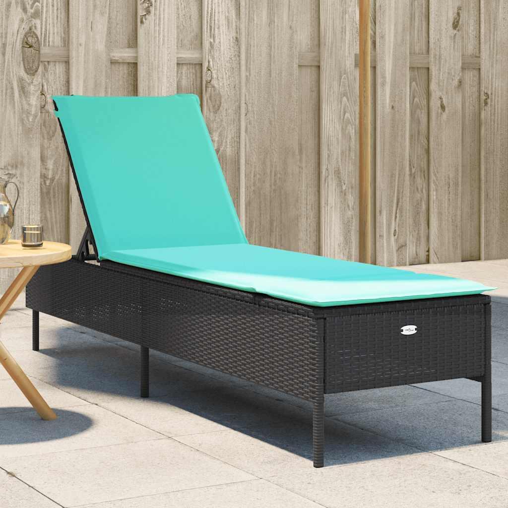 Liggestol med hynde sort polyrattan