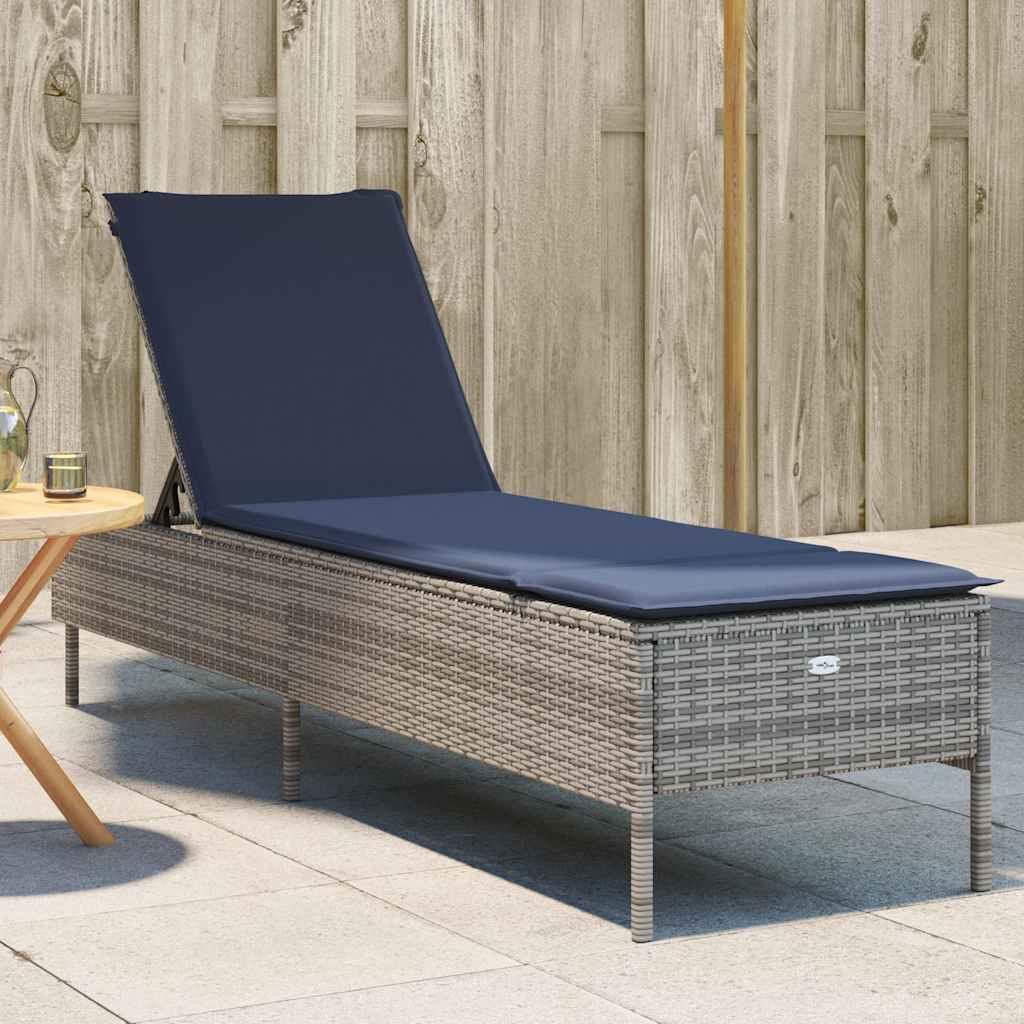 Liggestol med hynde grå polyrattan